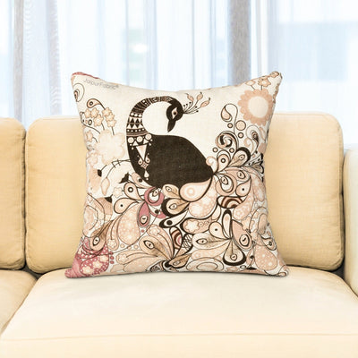 Royal Peacock Jute Digital Print Cushion Cover