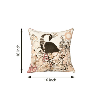 Royal Peacock Jute Digital Print Cushion Cover