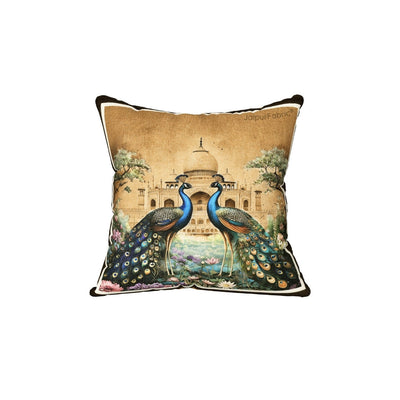 Stunning Beauty Peacock Print Jute Cushion Cover