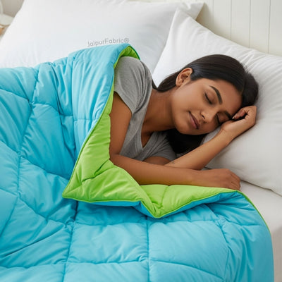 Sky Blue-Lemon Green  Double Bed Comforter