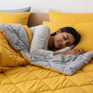 Mango Yellow Light Grey Double Bed Comforter