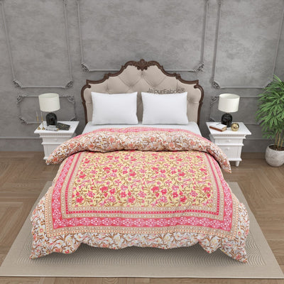 Bloom Peach Combo of Pure Cotton Double Bedsheet and Double Bed Comforter