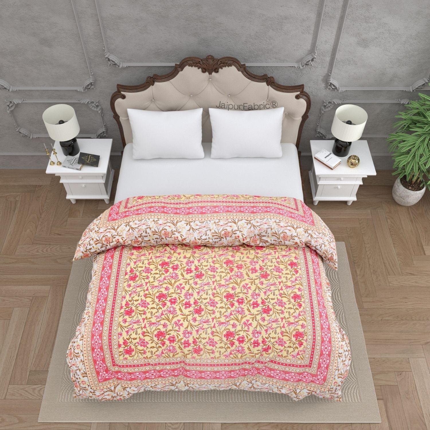 Bloom Peach Combo of Pure Cotton Double Bedsheet and Double Bed Comforter