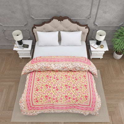 Bloom Peach Combo of Pure Cotton Double Bedsheet and Double Bed Comforter