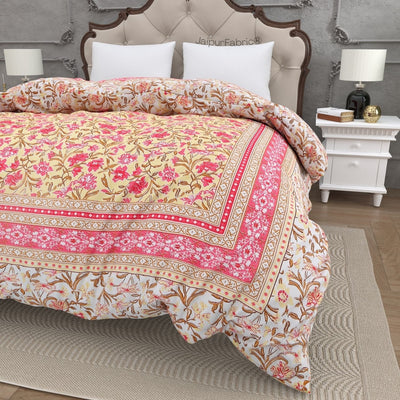 Bloom Peach Combo of Pure Cotton Double Bedsheet and Double Bed Comforter