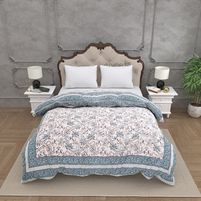 Paisley Trails Aqua Combo of Pure Cotton Double Bedsheet and Double Bed Comforter