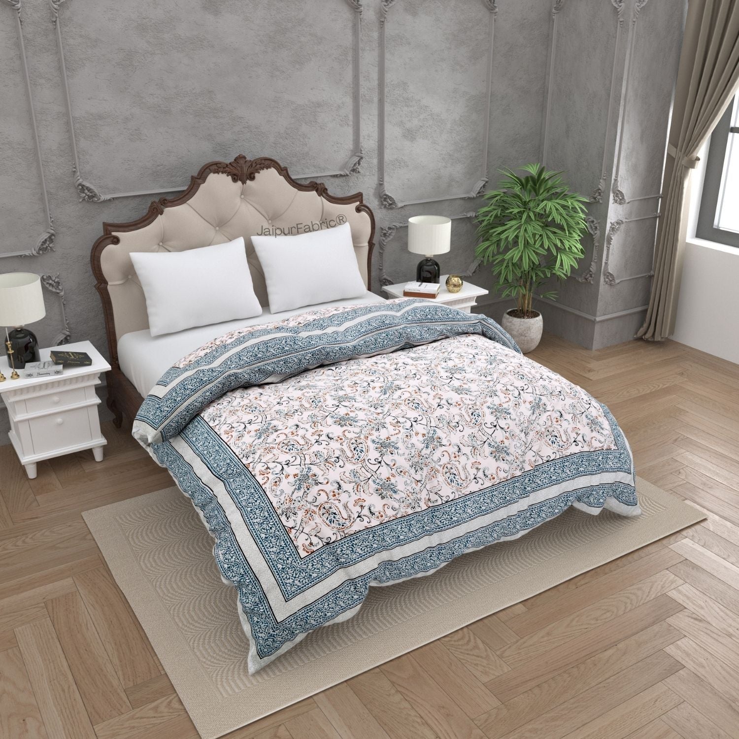 Paisley Trails Aqua Combo of Pure Cotton Double Bedsheet and Double Bed Comforter