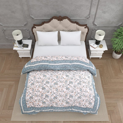 Paisley Trails Aqua Combo of Pure Cotton Double Bedsheet and Double Bed Comforter