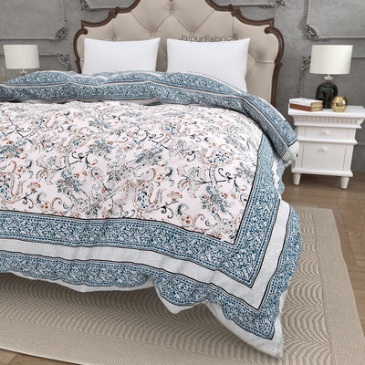 Paisley Trails Aqua Combo of Pure Cotton Double Bedsheet and Double Bed Comforter