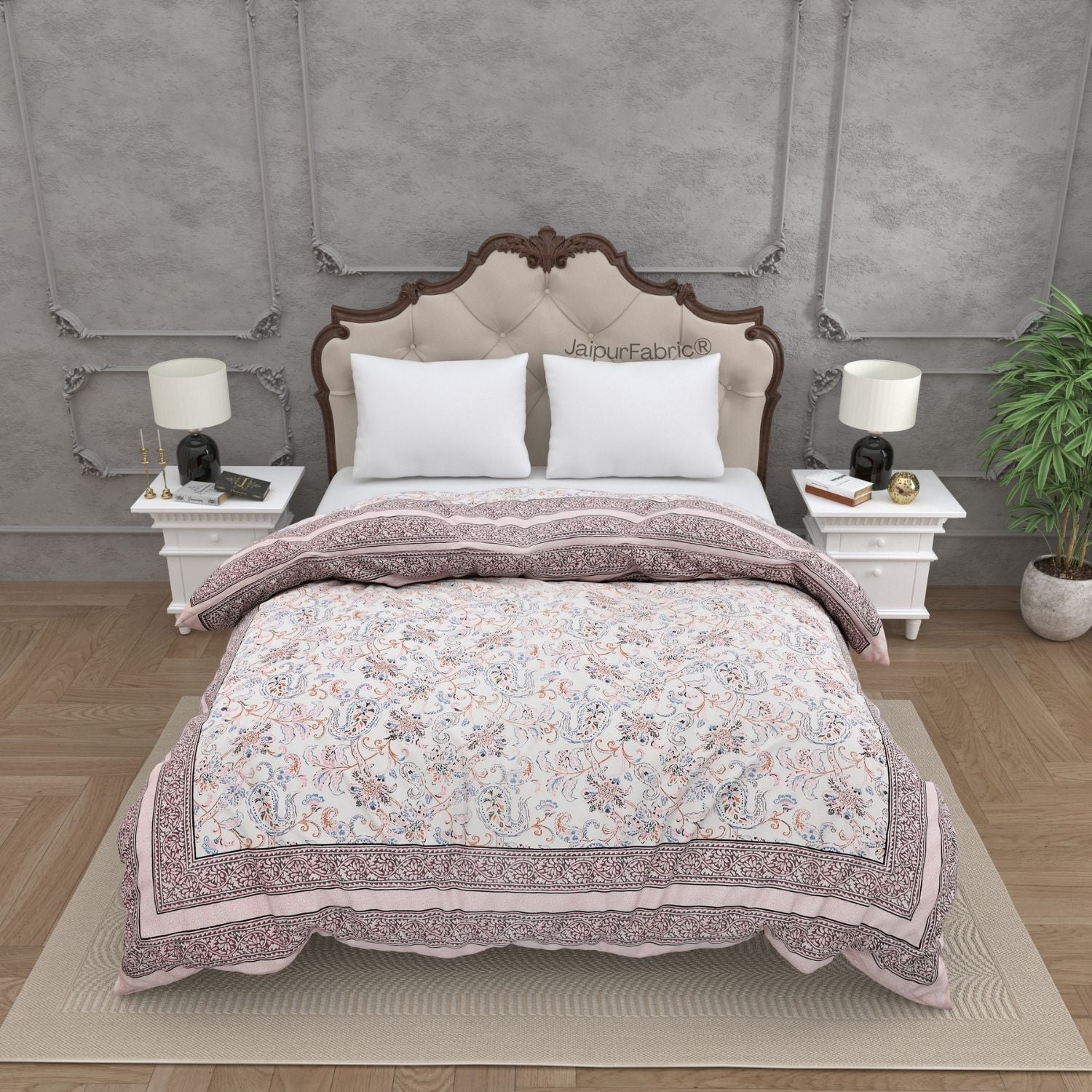 Paisley Trails Mauve Combo of Pure Cotton Double Bedsheet and Double Bed Comforter