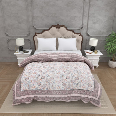 Paisley Trails Mauve Combo of Pure Cotton Double Bedsheet and Double Bed Comforter