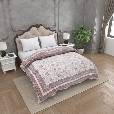 Paisley Trails Mauve Combo of Pure Cotton Double Bedsheet and Double Bed Comforter