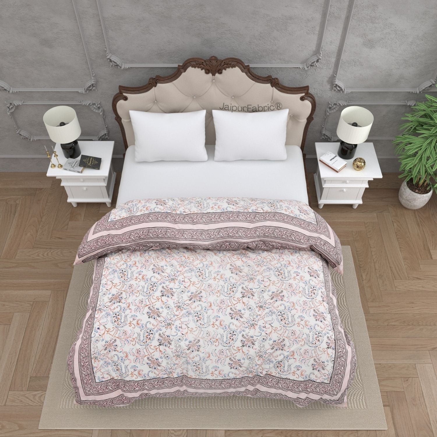 Paisley Trails Mauve Combo of Pure Cotton Double Bedsheet and Double Bed Comforter