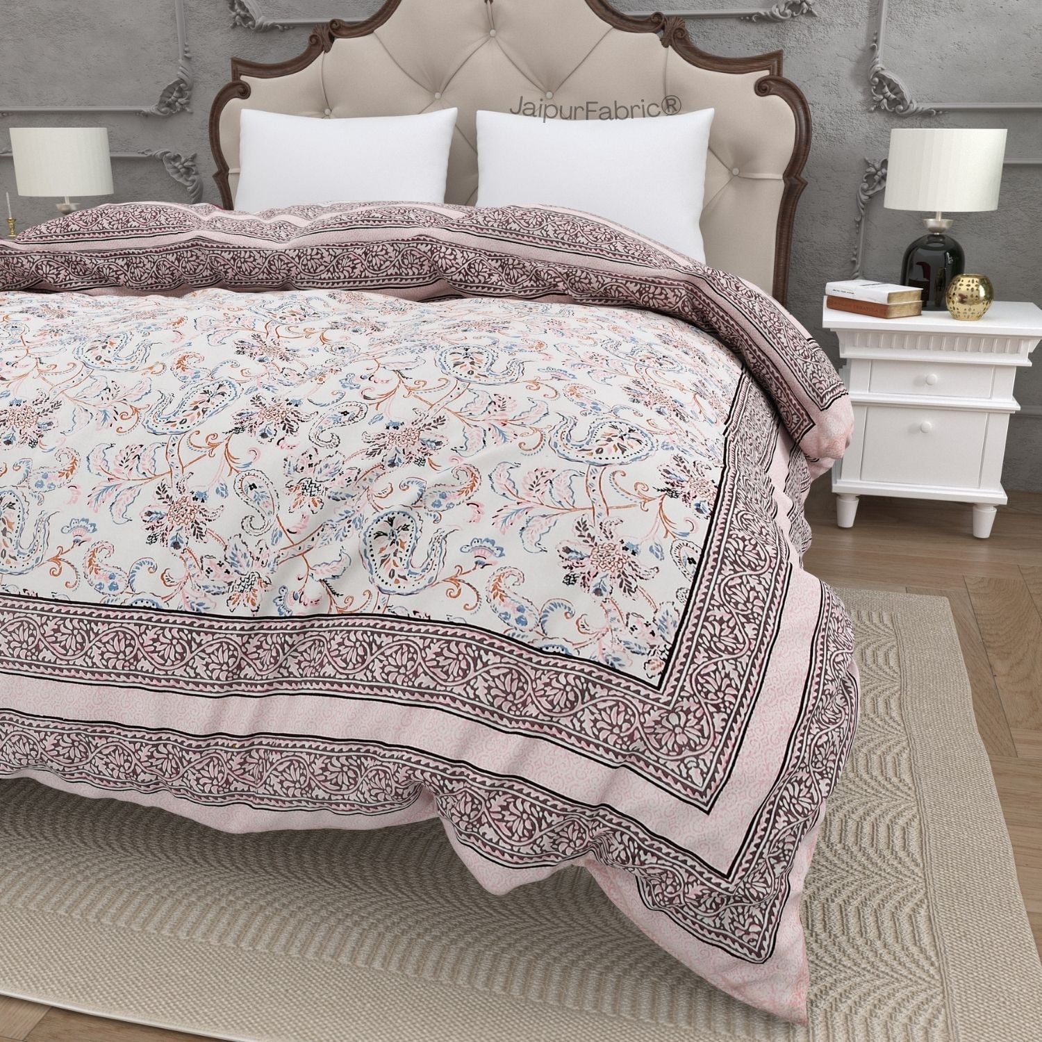 Paisley Trails Mauve Combo of Pure Cotton Double Bedsheet and Double Bed Comforter