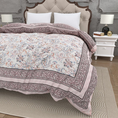 Paisley Trails Mauve Combo of Pure Cotton Double Bedsheet and Double Bed Comforter