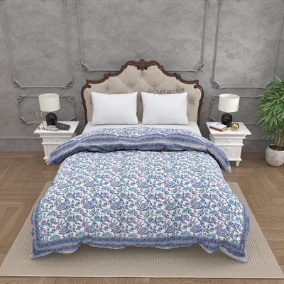 Indigo Garden Violet Combo of Pure Cotton Double Bedsheet and Double Bed Comforter