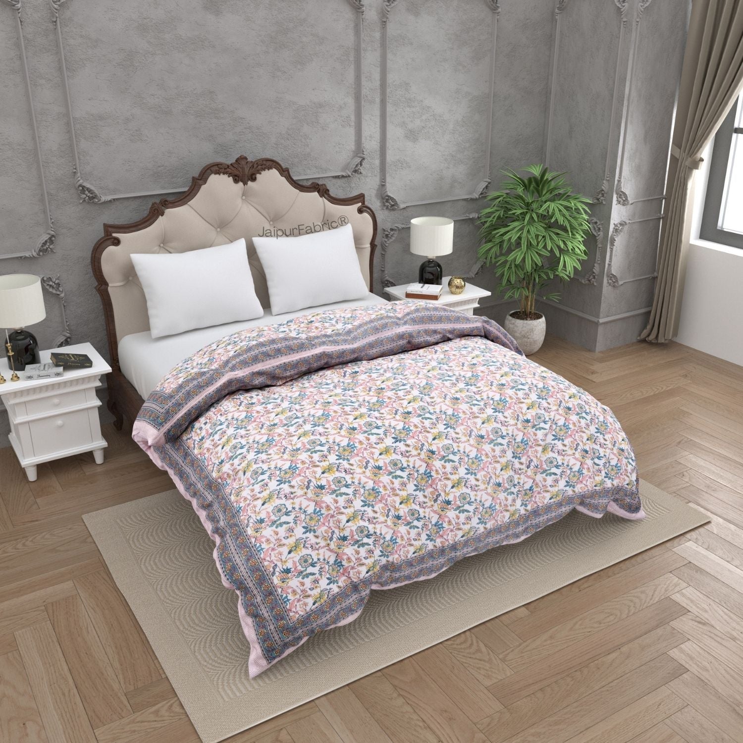 Multicolor Soft Floral Print Double Bed Reversible Comforter