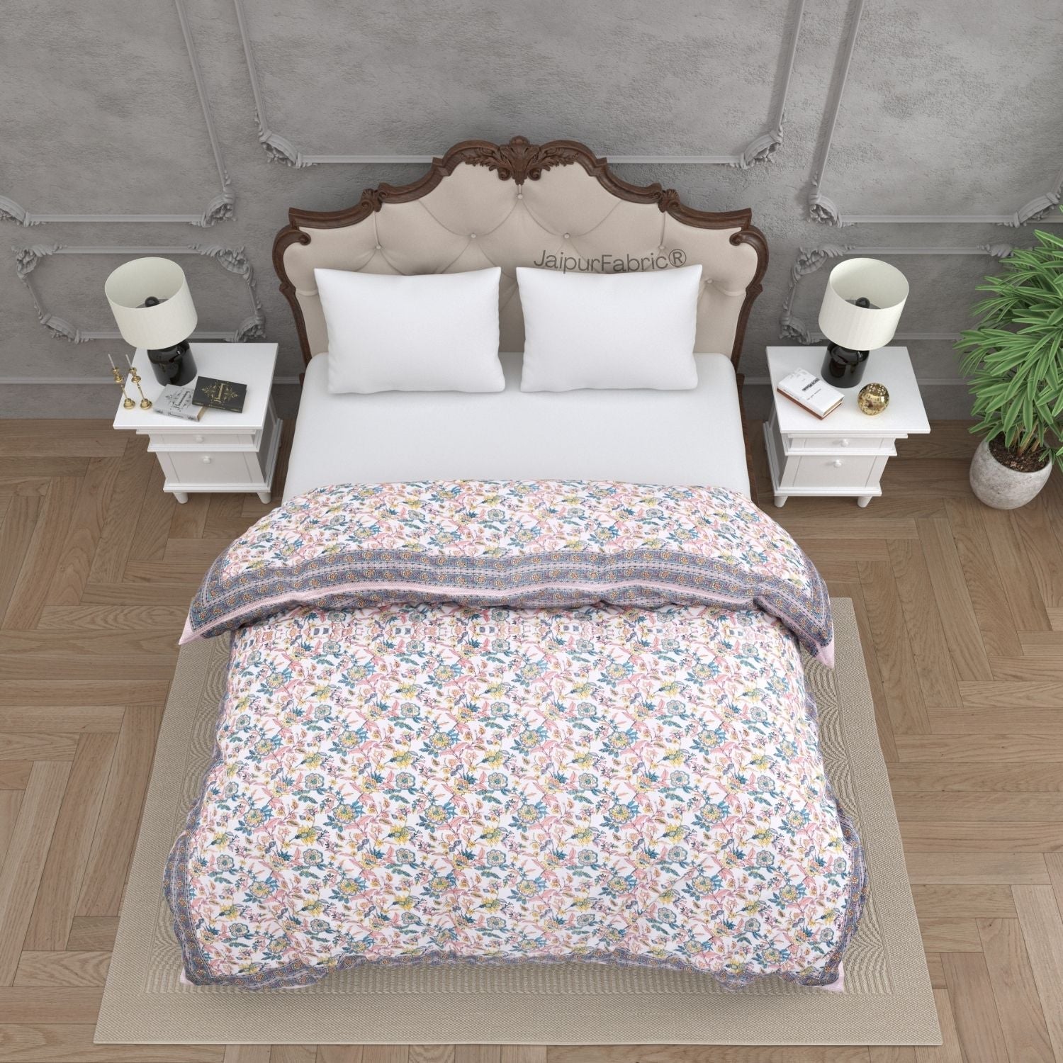 Multicolor Soft Floral Print Double Bed Reversible Comforter