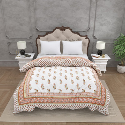 Lotus Vine Rust Brown Combo of Pure Cotton Double Bedsheet and Double Bed Comforter