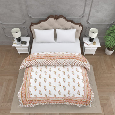 Lotus Vine Rust Brown Combo of Pure Cotton Double Bedsheet and Double Bed Comforter