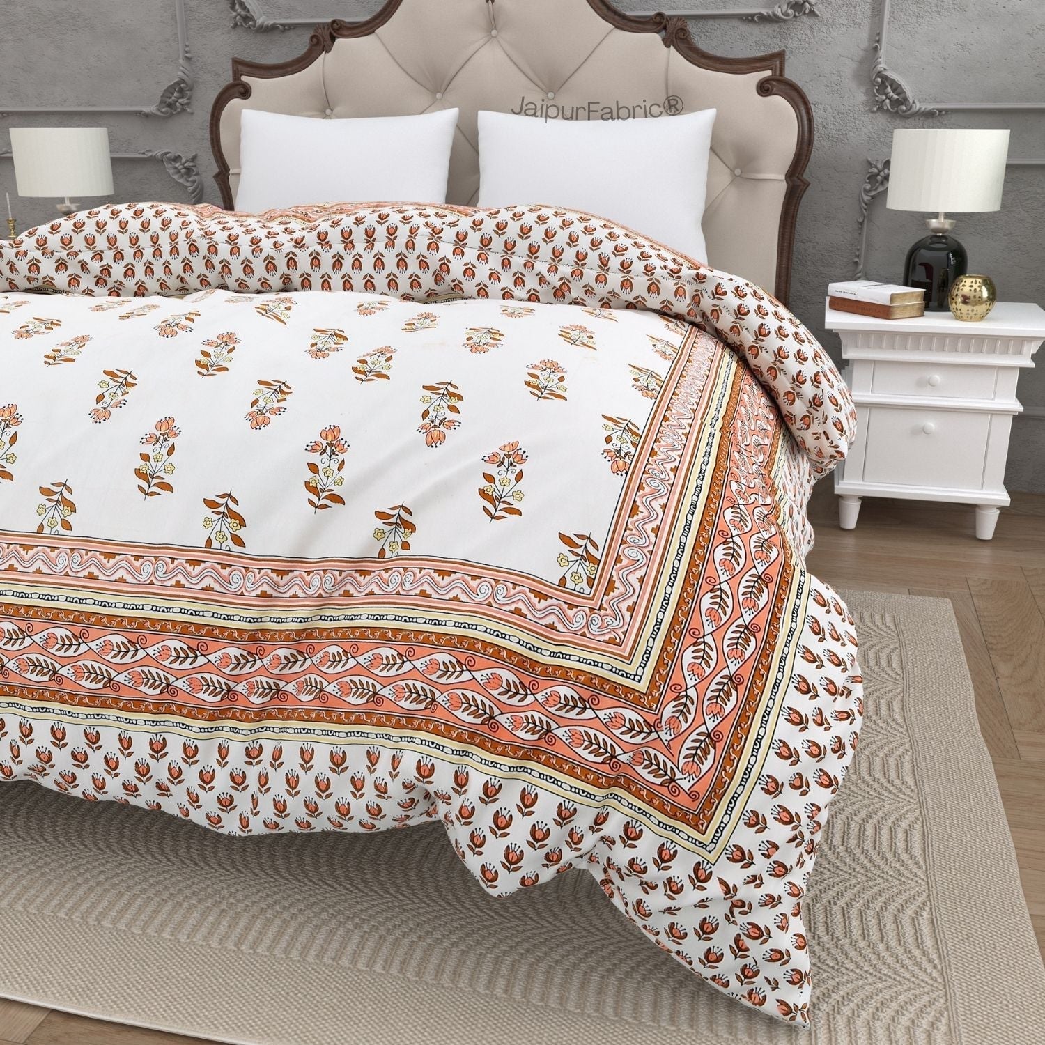 Lotus Vine Rust Brown Combo of Pure Cotton Double Bedsheet and Double Bed Comforter