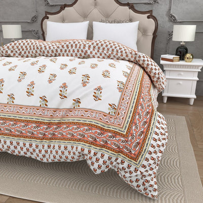 Lotus Vine Rust Brown Combo of Pure Cotton Double Bedsheet and Double Bed Comforter