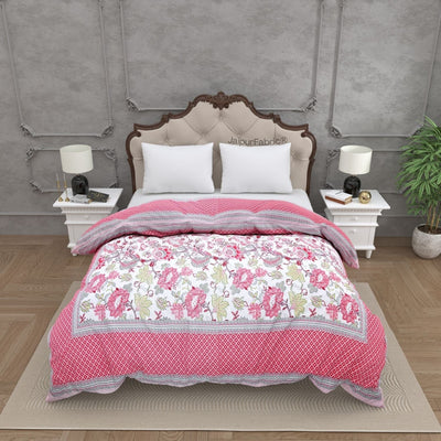 Bloom Pink Combo of Pure Cotton Double Bedsheet and Double Bed Comforter