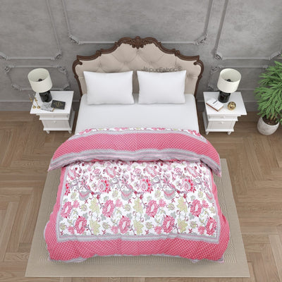 Bloom Pink Combo of Pure Cotton Double Bedsheet and Double Bed Comforter