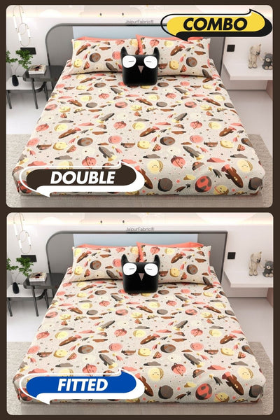 Future Astronaut Beige Soft Cotton Kids Bed Sheet Combo of 2