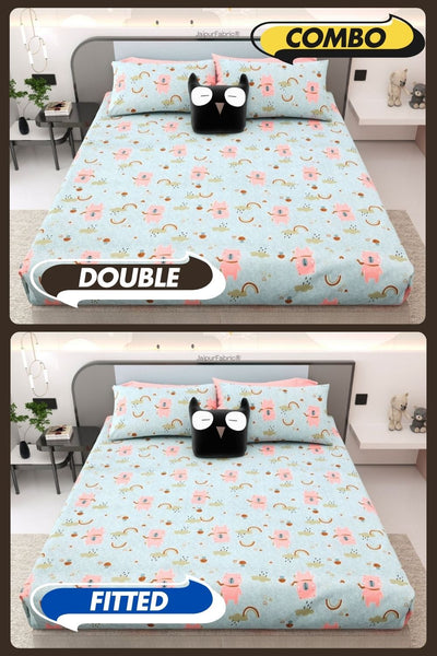 Playtime Pals Blue Pastel Soft Cotton Kids Bed Sheet Combo of 2