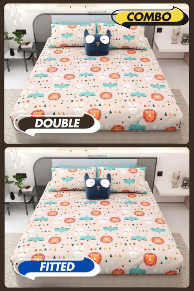 Animal Carnival Peach Soft Cotton Kids Bed Sheet Combo of 2