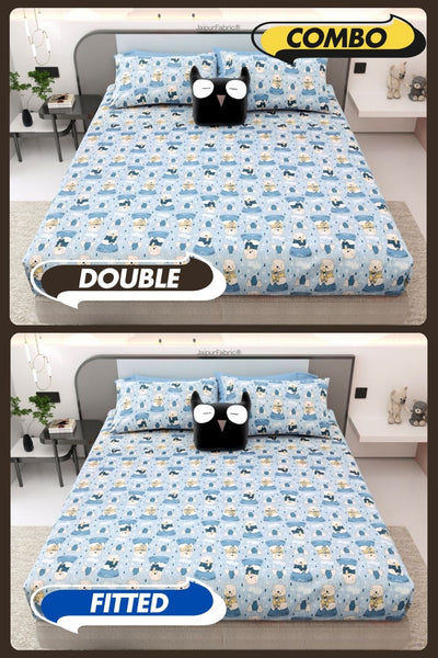Artist of the Future Icy Blue Soft Cotton Kids Bed Sheet Combo of 2