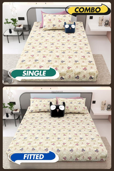 Artist of the Future Light Beige Soft Cotton Kids Bed Sheet Combo of 2