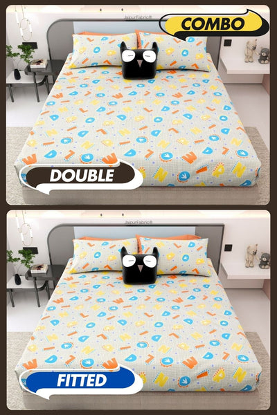 ABC Alphabet Adventure Orange and Blue Soft Cotton Kids Bed Sheet Combo of 2
