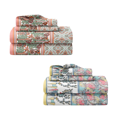 Indigo Bloom & Marigold Mirage 240 TC Pure Cottong Single Bedsheet Combo