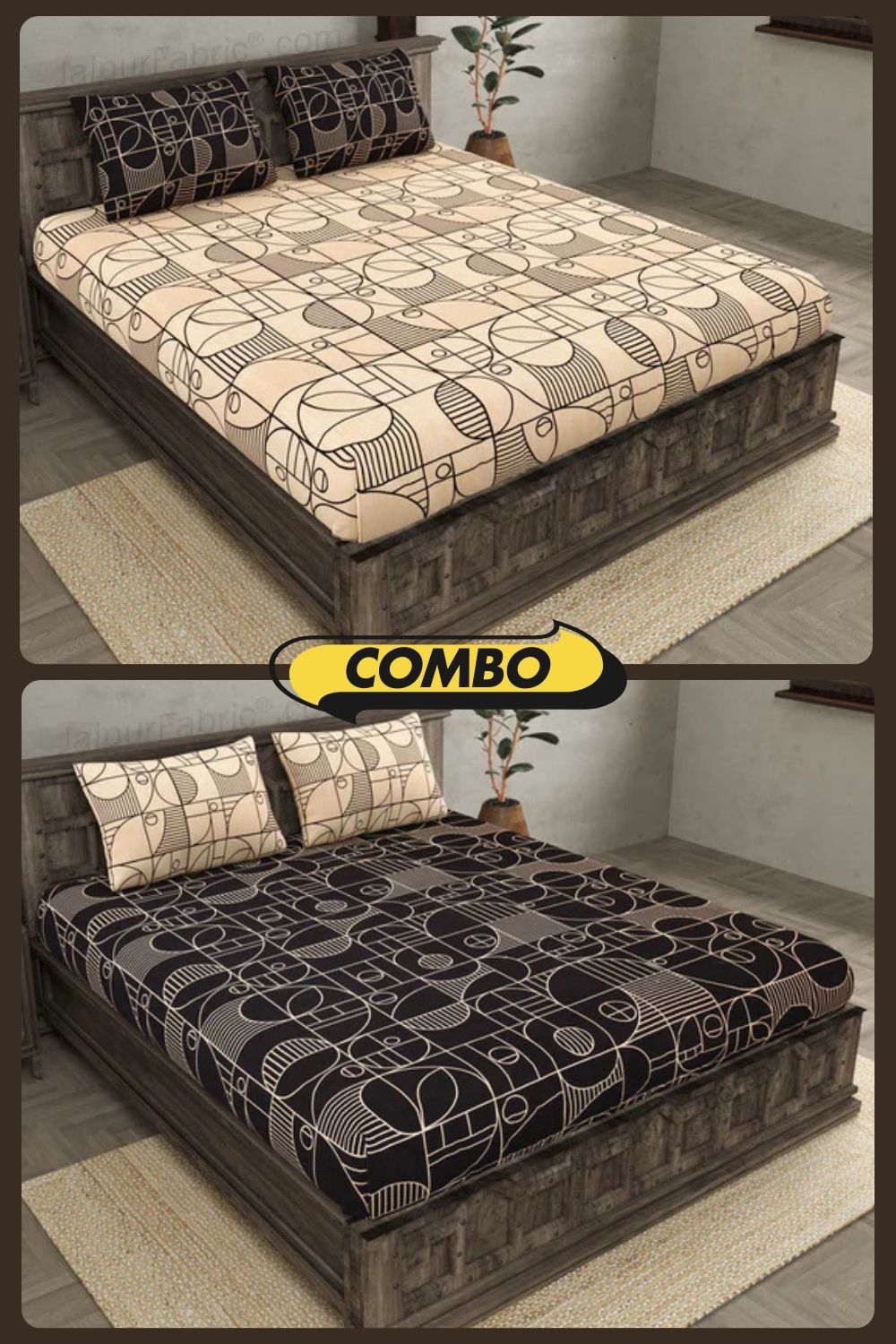 Sneaky Shell Black and Brown King Size Bedsheet Combo of 2
