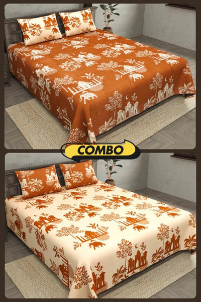 Royal Heritage Dark and Light King Size Bedsheet Combo of 2