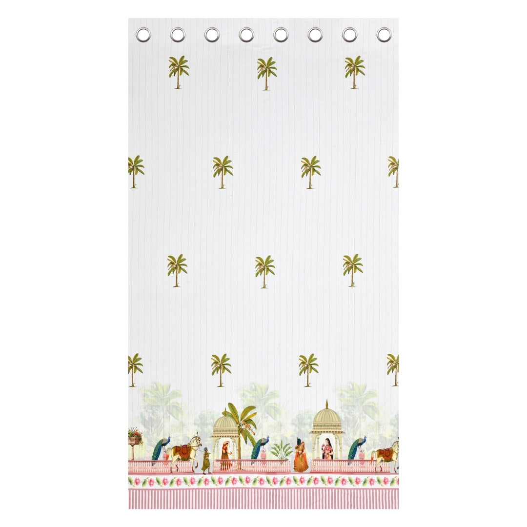 Royal Rajputana Palace & Palm Motif 7 Ft Duck Cotton Digital Print Curtain