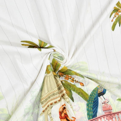 Royal Rajputana Palace & Palm Motif 7 Ft Duck Cotton Digital Print Curtain