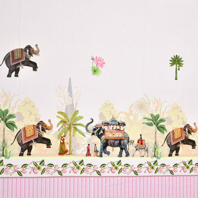 Royal Rajputana Procession Elephant & Palm Motif 7 Ft Duck Cotton Digital Print Curtain