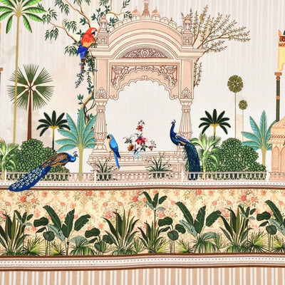 Traditional Indian Archway & Temple Garden 7 Ft Duck Cotton Digital  Print Curtain
