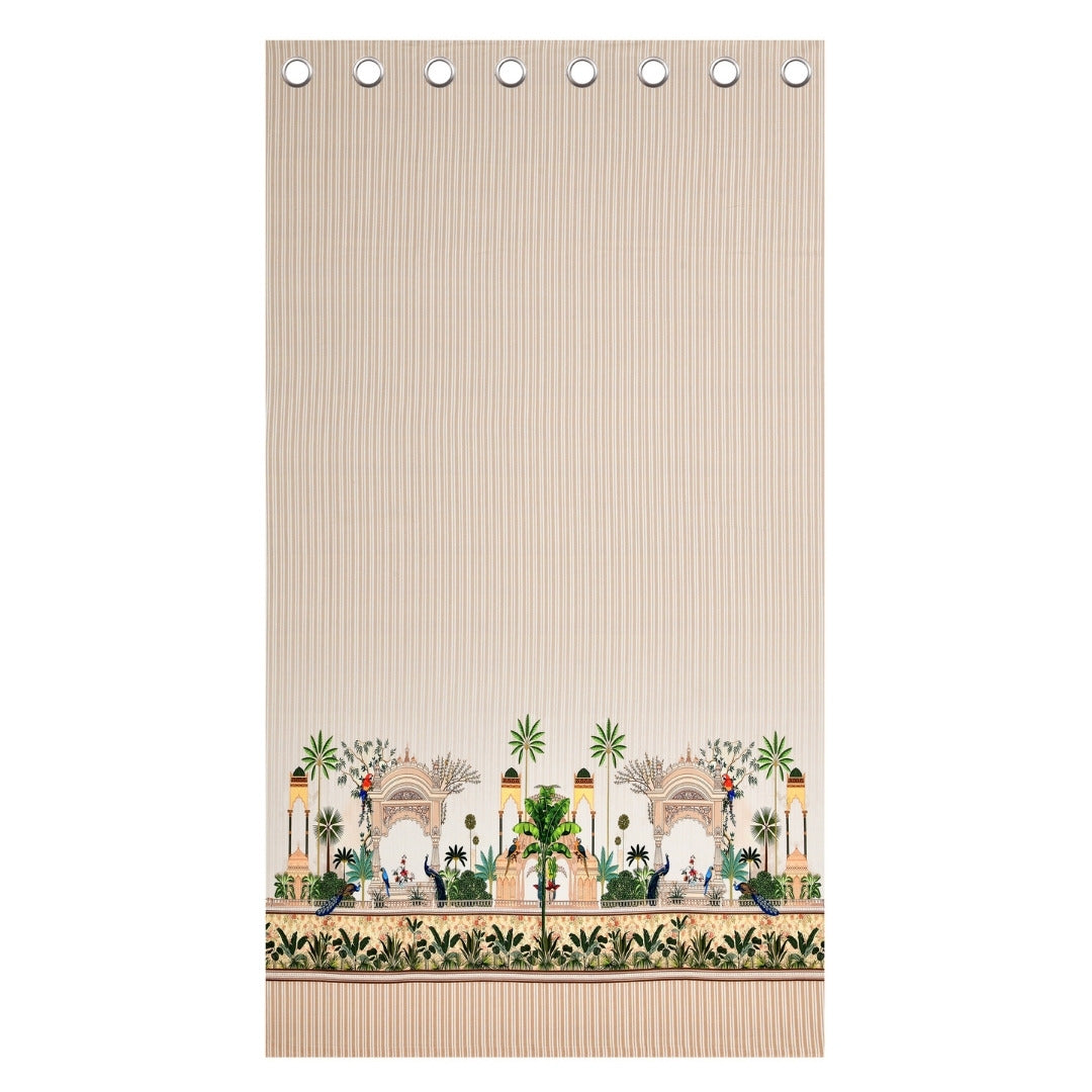 Traditional Indian Archway & Temple Garden 7 Ft Duck Cotton Digital  Print Curtain