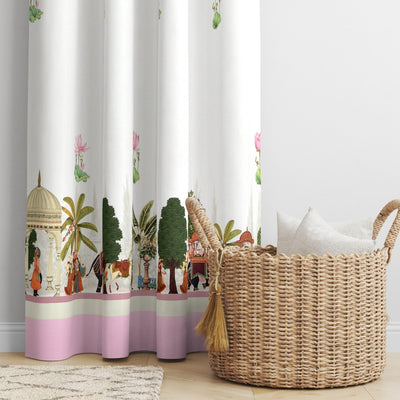 Royal Rajputana Procession & Mandap 7 Ft Duck Cotton Screen Print Curtain