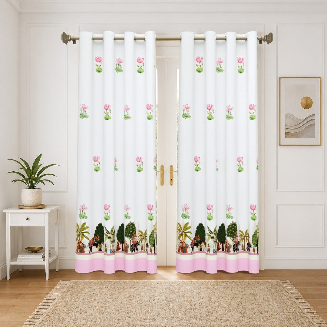 Royal Rajputana Procession & Mandap 7 Ft Duck Cotton Digital Print Curtain
