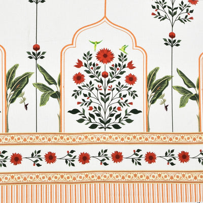 Traditional Red Floral Temple Archway 7 Ft Duck Cotton Digital Print Curtain