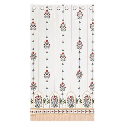 Traditional Red Floral Temple Archway 7 Ft Duck Cotton Digital Print Curtain