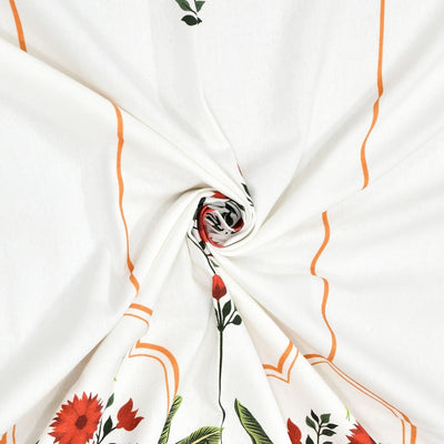 Traditional Red Floral Temple Archway 7 Ft Duck Cotton Digital Print Curtain