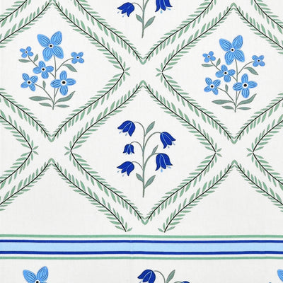Blue Floral Diamond Trellis 7 Ft Duck Cotton Digital Print Curtain