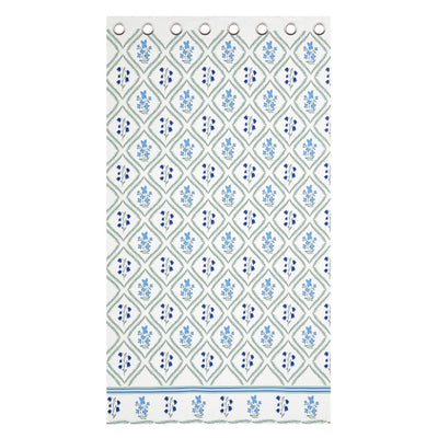 Blue Floral Diamond Trellis 7 Ft Duck Cotton Digital Print Curtain