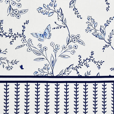 Indigo Botanical Vine & Butterfly 7 Ft Duck Cotton Digital Print Curtain